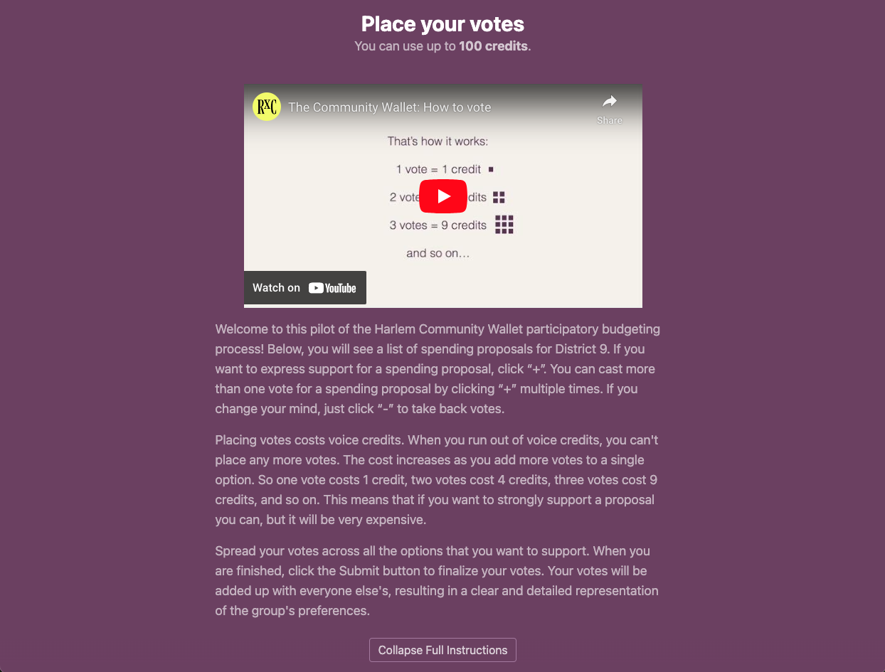 The voting page provides voting instructions